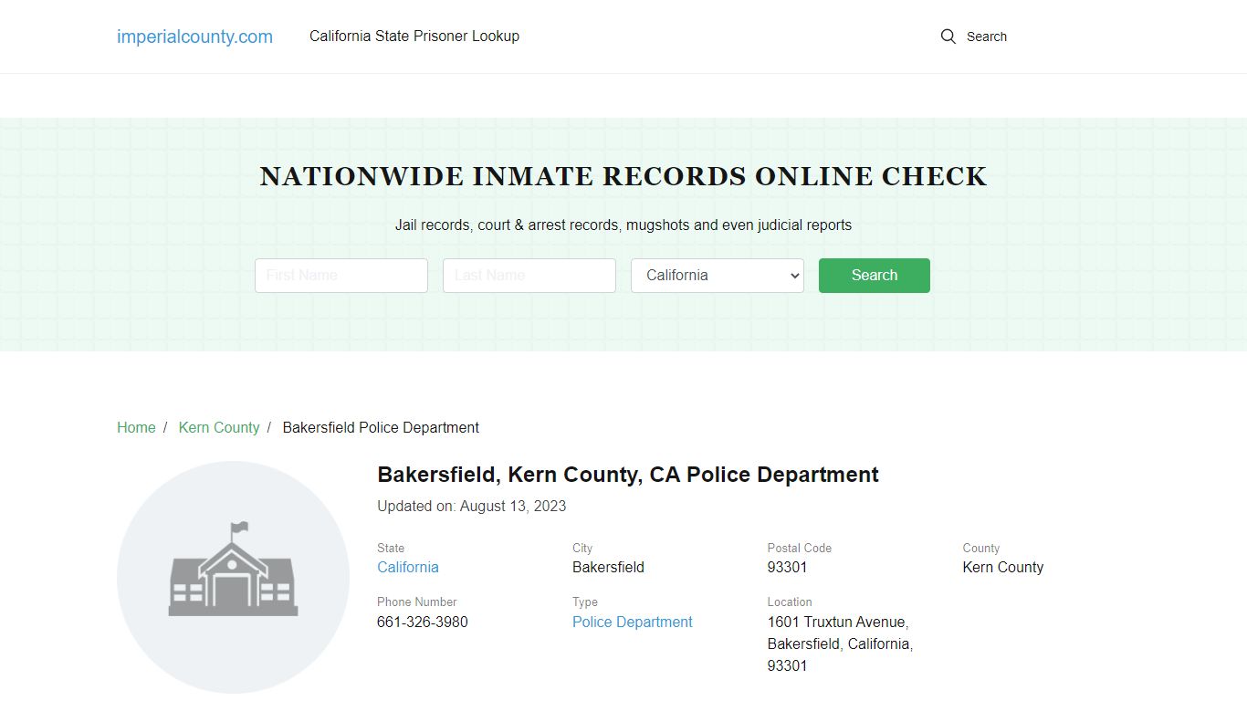 Bakersfield, CA Police - City Jail Inmates, Arrests